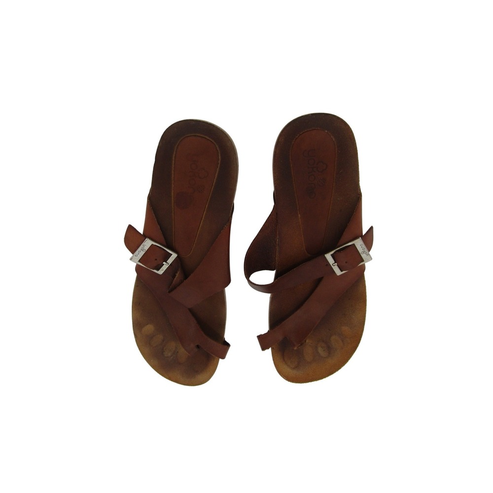 Yokono Toe Loop Sandals Womens 9.5‎ Brown Leather Buckle Strap Made in Spain